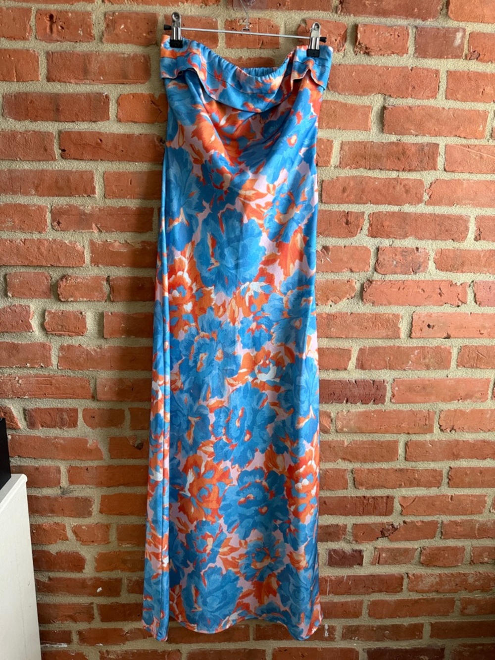 Hello Molly Blue and Orange Floral Bias Maxi Dress